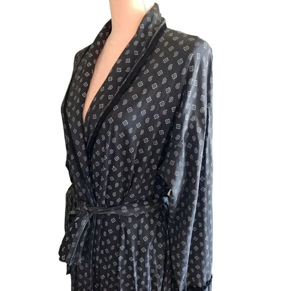 Victoria's Secret Vntg Black White Paisley Print Long Robe with Pockets Large - Picture 14 of 17
